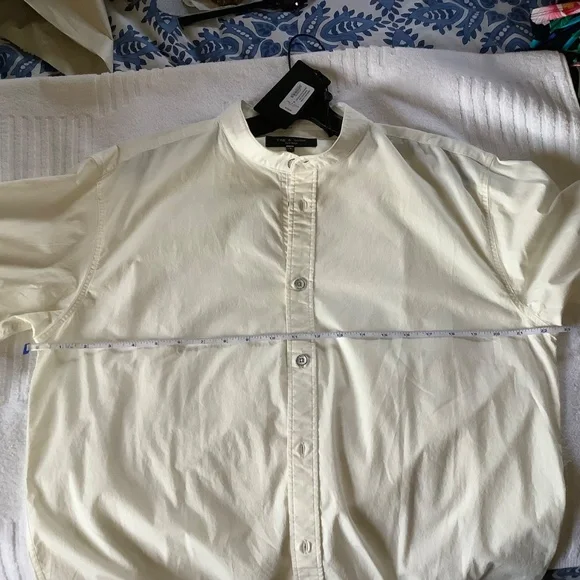 Rag & Bone Landen Poplin Band Collar Long Sleeve Button Down Shirt Ivory SZ M - Picture 15 of 16